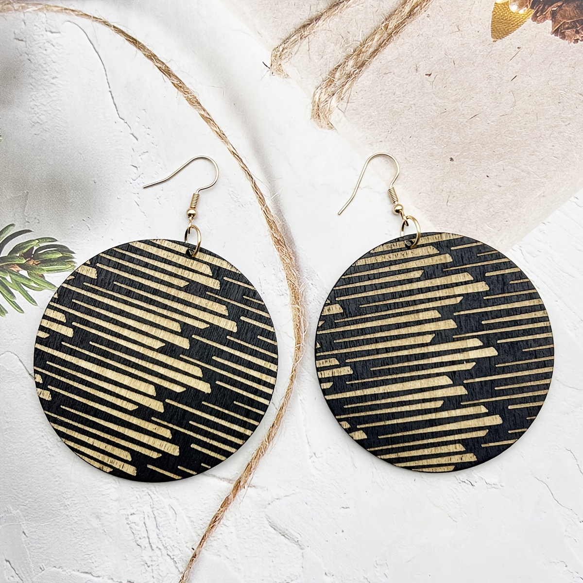 Leopard Print Wooden Dangle Earrings Vintage Style Hooks